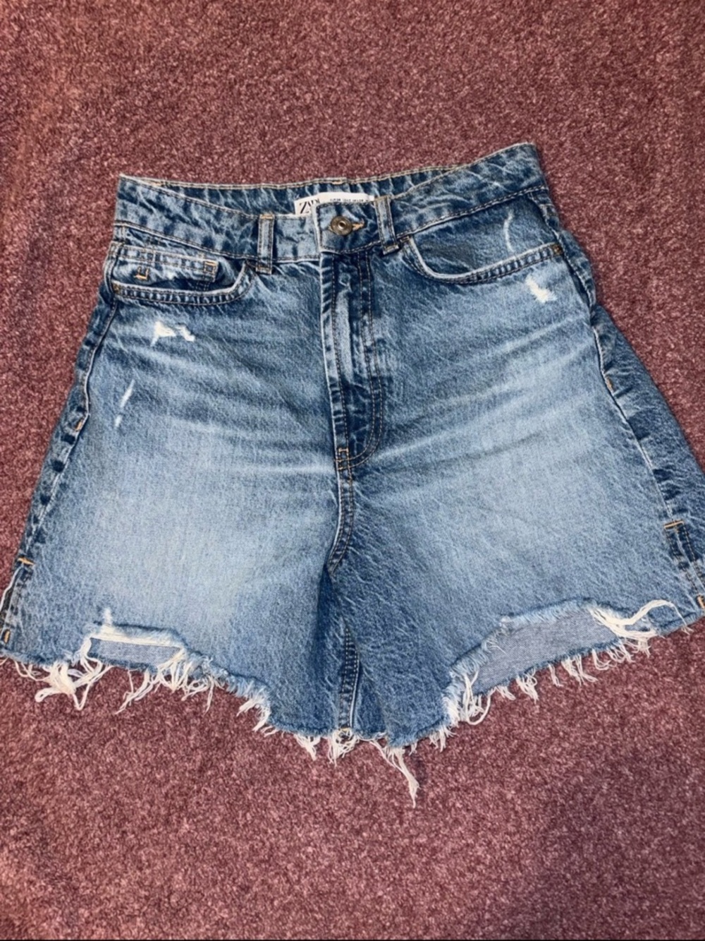 Zara Light Blue Distressed Denim Shorts